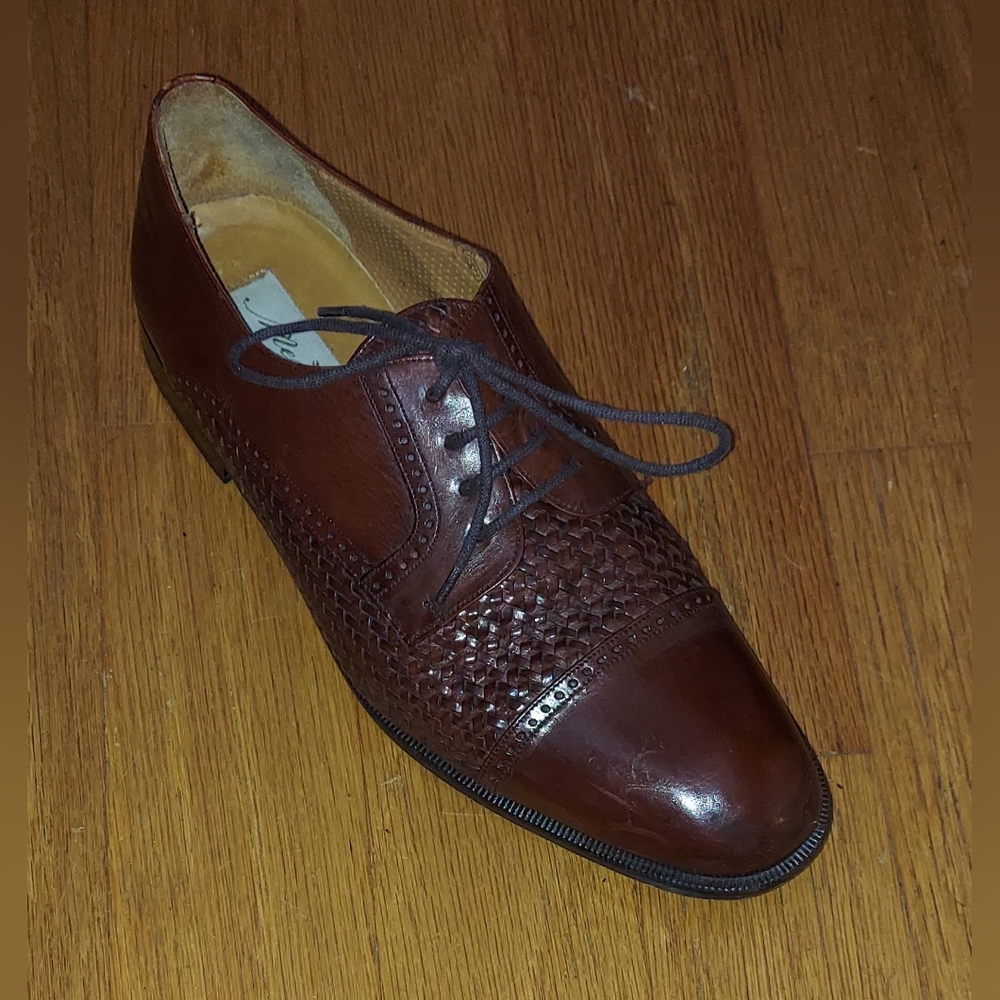 MEZLAN CANCUN MEN'S BROWN LEATHER WOVEN CAPTOE OXFORDS SIZE 10 B MADE IN SPAIN